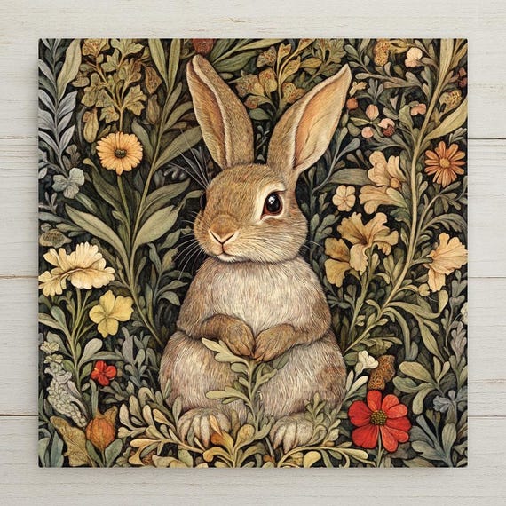 Art Nouveau Bunny Ceramic Tile: William Morris Inspired Wall Art