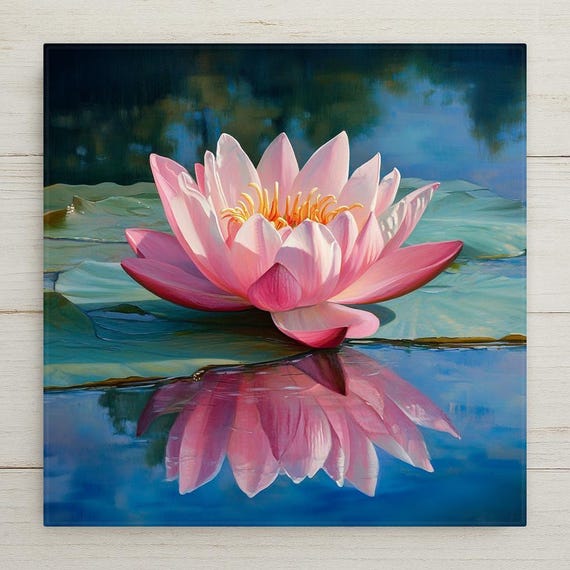 Pink Lotus Ceramic Tile: Zen Water Lily Art - Yoga Decor