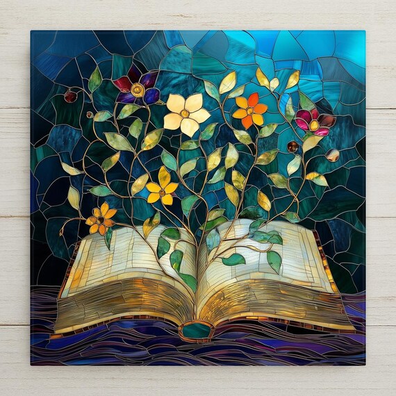 Book Lover Wall Art Ceramic Tile Botanical Decor Reader Gift Home Library Art Nature Lover Gift Tile