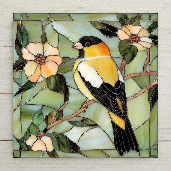 Goldfinch Ceramic Tile: Stained Glass Inspired Bird Wall Art