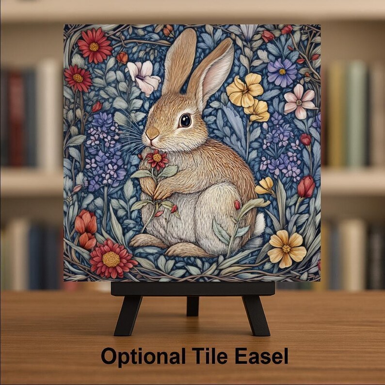 Bunny Wall Art Ceramic Tile William Morris Gift Art Nouveau Floral ...