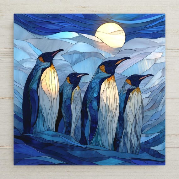 Penguin Ceramic Tile Wall Art – Stained Glass Style Polar Wildlife Decor, Arctic Animal Wall Decor, Meaningful Home Decor