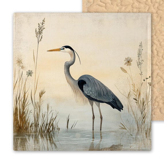 Blue Heron Ceramic Tile Wall Art: Handmade Wildlife Decor for Coastal Homes and Lake Houses
