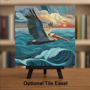 Pelican Wall Art Ceramic Tile Coastal Gift Mosaic Style Decor Ocean Bird Art Pelican Lover Nature Gift Tile image 3