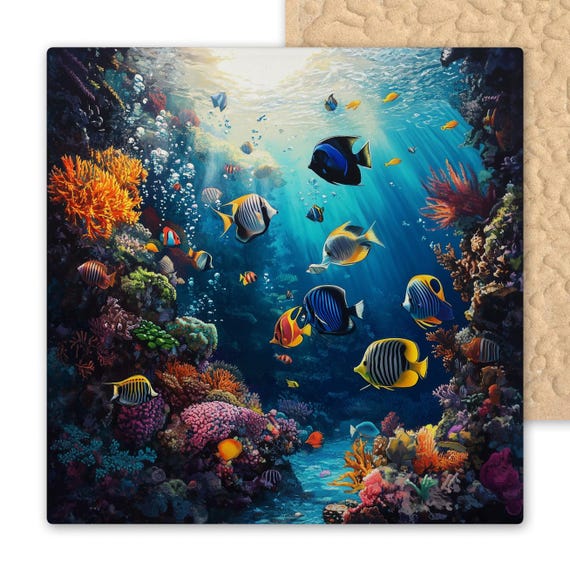 Vibrant Coral Reef Fish Ceramic Tile: Tropical Ocean Wall Art, Beach House Decor, Nautical Trivet Gift
