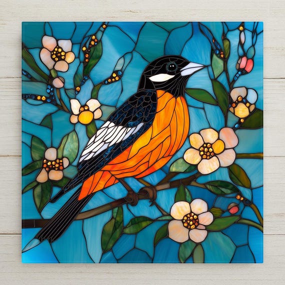 Oriole Wall Art Ceramic Tile Bird Lover Gift Baltimore Oriole Decor Orange Bird Tile Art