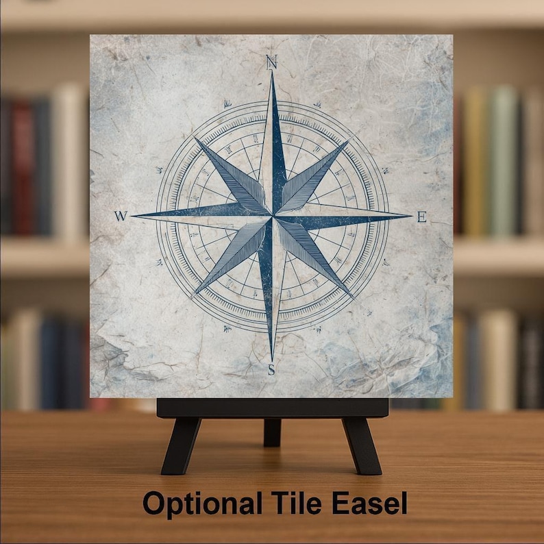 Compass Rose Ceramic Art Tile – Stained Glass Style Nautical Coastal ...