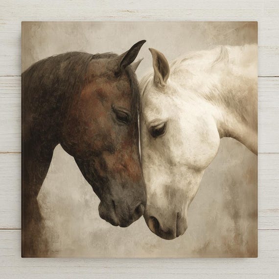 Brown White Horses Ceramic Tile Wall Art - Rustic Farmhouse Western Equestrian Home Decor Horse Lover Gift
