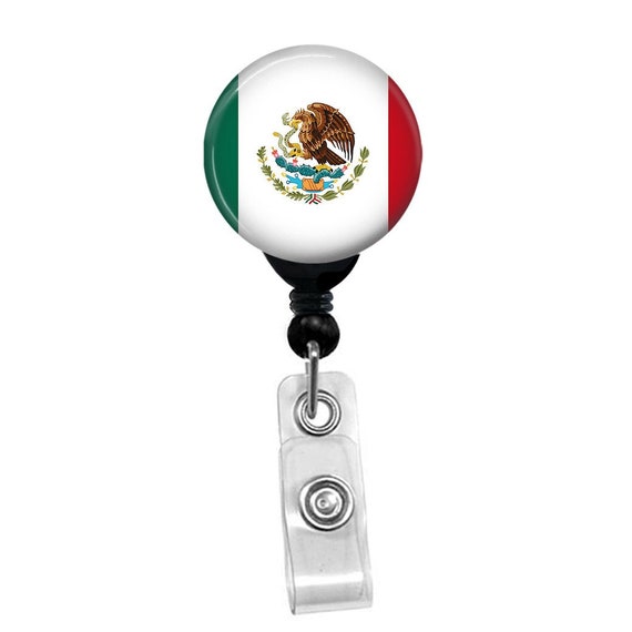 Mexico Flag Badge Reel – Retractable ID Holder with Mexican Flag for Nurses, Teachers, Staff, Fiesta, Patriotic or Heritage Gift