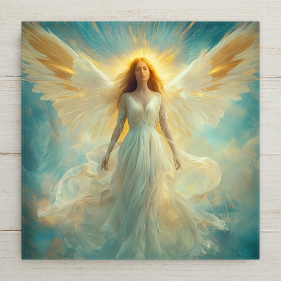 Abstract Ceramic Angel Tile: Christian Wall Art, Spiritual Gift, Inspirational Home Decor