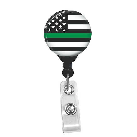 Thin Green Line USA American Flag Badge Reel Lanyard Name ID Card Retractable Badge Holder