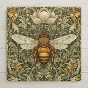 Bee William Morris Ceramic Art Tile: Nature Wall Decor Art Lover Gift Home Decor Wall Art Pollinator Garden Nature Botanical Bee Decor Art