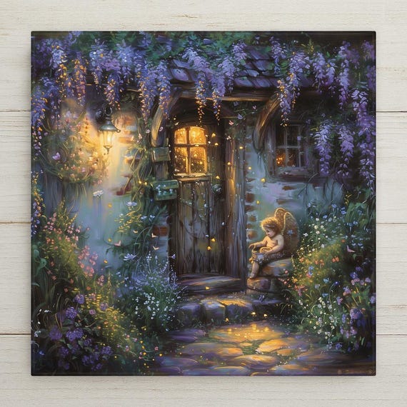 Secret Garden Wall Art Ceramic Tile – Wisteria Cottage Decor – Cottagecore Fairy Garden Decor – Whimsical Home Decor Gift