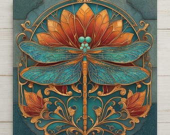 Dragonfly Art Deco Ceramic Art Tile: Vintage Bronze Art Nouveau Wall Decor 1920s Gallery Home Decor Insect Lover Gift Retro
