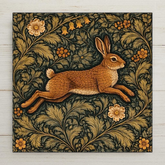 Hare Wall Art Ceramic Tile – William Morris Style Woodland Decor – Arts and Crafts Cottagecore Wall Decor – Heritage Home Gift