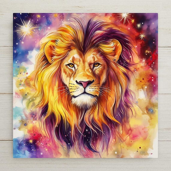 Leo Lion Ceramic Tile Art: Watercolor Zodiac Sign Wall Decor