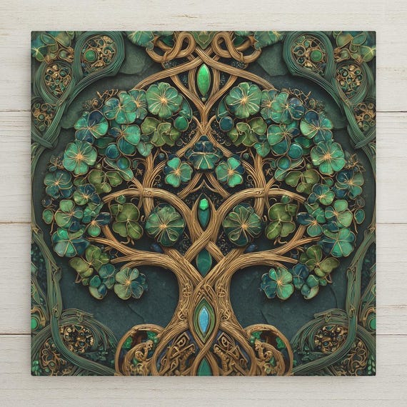Celtic Tree of Life Ceramic Tile Wall Art – Stained Glass Style Irish Wall Decor, Meaningful Home Decor, Symbolic Nature Art