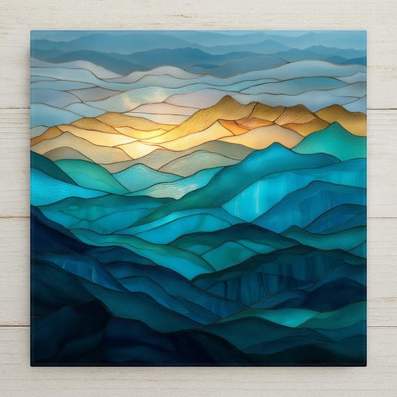 Smoky Mountains Ceramic Tile Art: Blue Ridge Mosaic Landscape Wall Decor, Nature-Inspired Home Gift