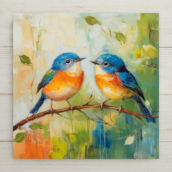 Bluebird Wall Art Ceramic Tile – Bird Couple Decor – Eastern Bluebird Lovebirds – Cottagecore Bird Wall Decor – Nature Lover Gift