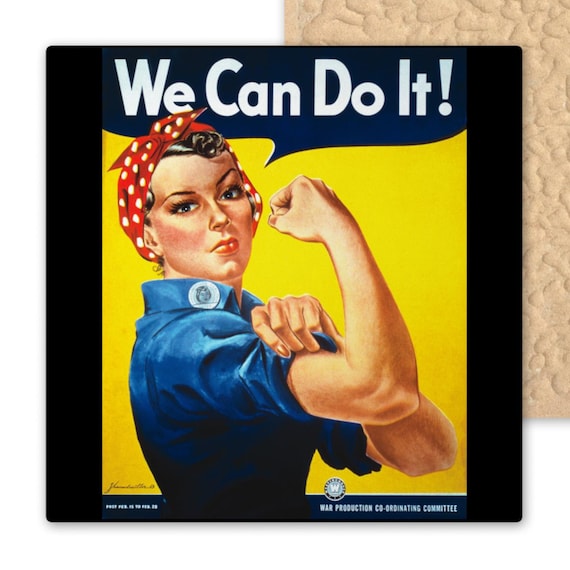 Vintage Rosie the Riveter Ceramic Tile Art - Feminist Icon Wall Decor - WWII Poster Inspired Handmade Gift