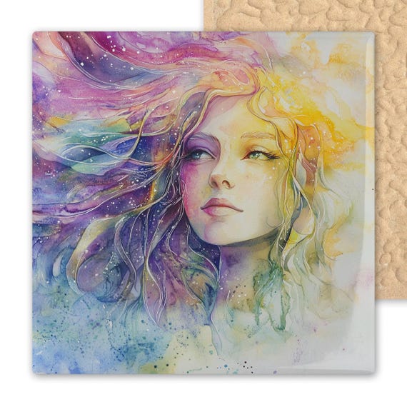 Virgo Zodiac Ceramic Tile Art – Watercolor Portrait of the Virgin – Astrology Gift – Mystical Celestial Wall Decor for Horoscope Lovers