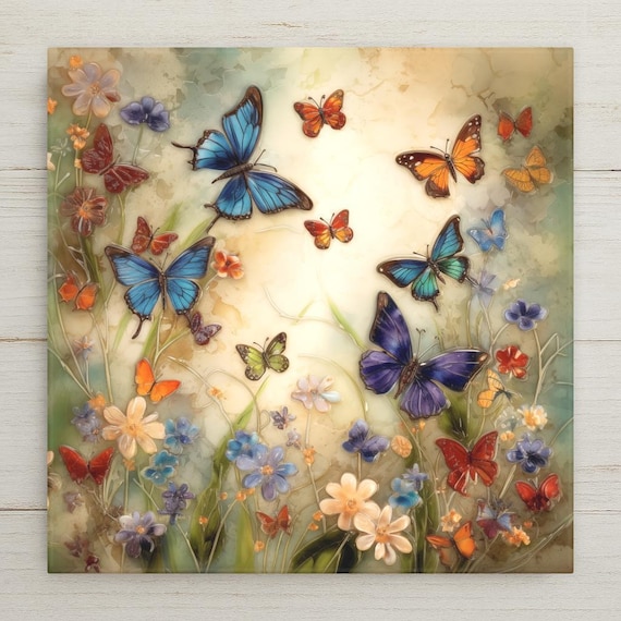 Butterfly Garden Wall Art Ceramic Tile Nature Lover Gift Garden Decor Butterfly Lover Gift Tile