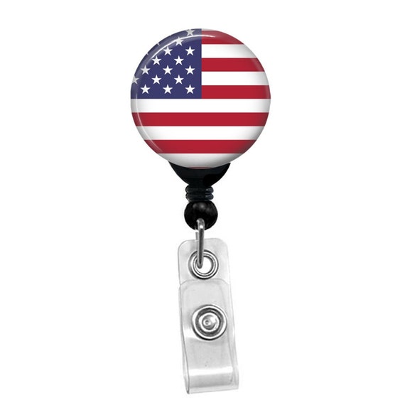 USA American Flag Badge Reel – Patriotic ID Holder – Fourth of July Badge Clip – Red White Blue Badge Reel – Retractable ID Card Holder