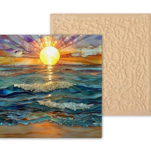 Ocean Sunset Ceramic Tile Wall Art – Stained Glass Style Coastal Seascape, Beach Wall Decor, Ocean Waves Home Decor Gift image 9