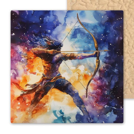 Sagittarius Ceramic Tile Art: Zodiac Archer Wall Decor, Celestial Fire Sign Astrology Gift for November-December Birthday