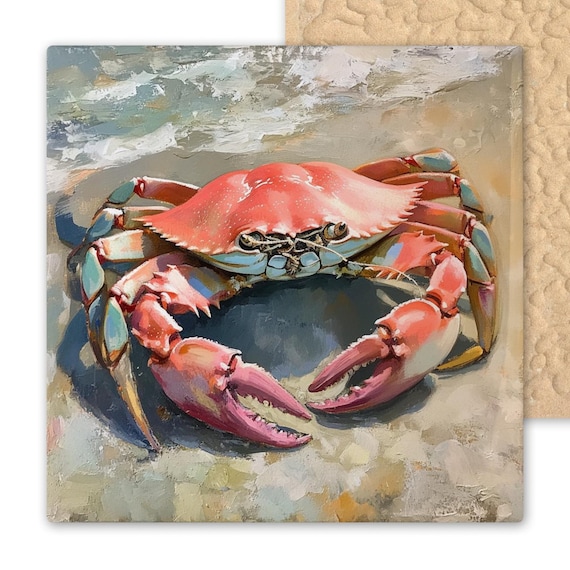 Coastal Crab Ceramic Tile: Nautical Beach House Wall Art, Ocean Wildlife Decor, Marine Kitchen Accent