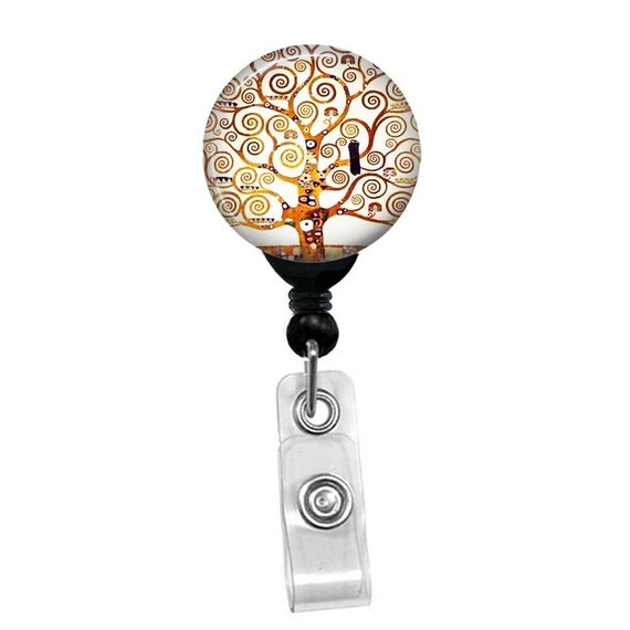 Klimt Tree of Life Badge Reel – Artistic Retractable ID Holder – Nurse Name Tag Clip – Museum Art Gift for Teachers, Artists, Coworkers