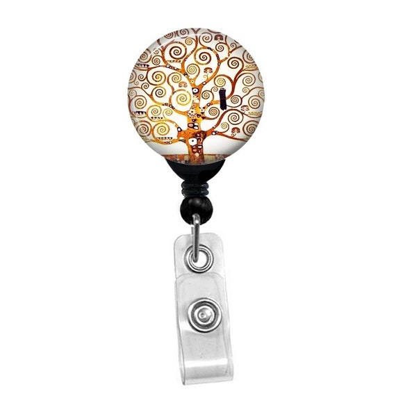 Klimt Tree Of Life Badge Reel Holder ID Card Name Retractable Nurse Pull Badge Holder