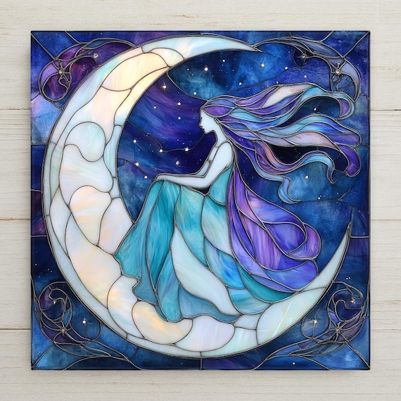Moon Goddess Wall Art Ceramic Tile Celestial Decor Boho Moon Decor Witchy Home Decor Lunar Gift