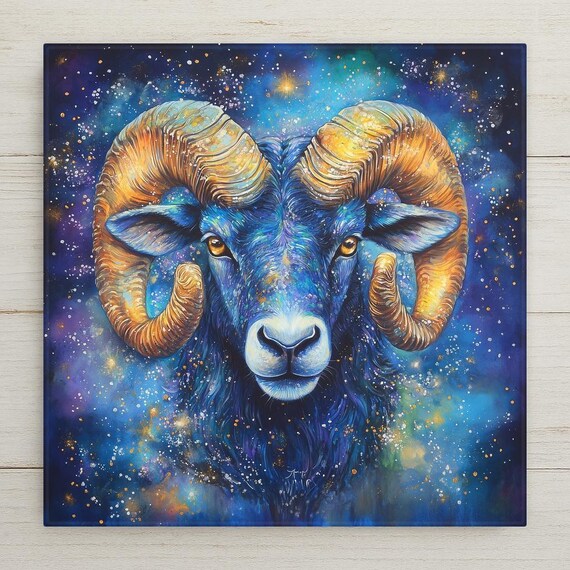 Aries Zodiac Ceramic Tile: Watercolor Ram Art, Astrology Gift