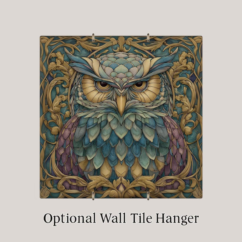 Owl Wall Art Ceramic Tile Art Nouveau Gift William Morris Botanical Woodland Bird Lover Birdwatcher Memorial Sympathy Gift for Her image 4