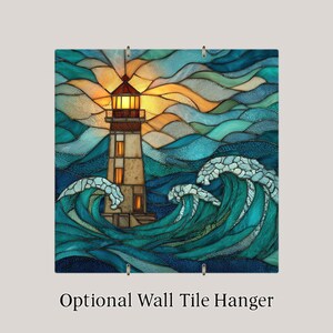 Lighthouse Ceramic Tile Wall Art - Stained Glass Style Coastal Ocean Nautical Home Decor image 4
