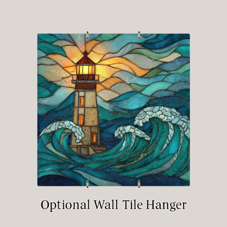 Lighthouse Ceramic Tile Wall Art - Stained Glass Style Coastal Ocean Nautical Home Decor image 4