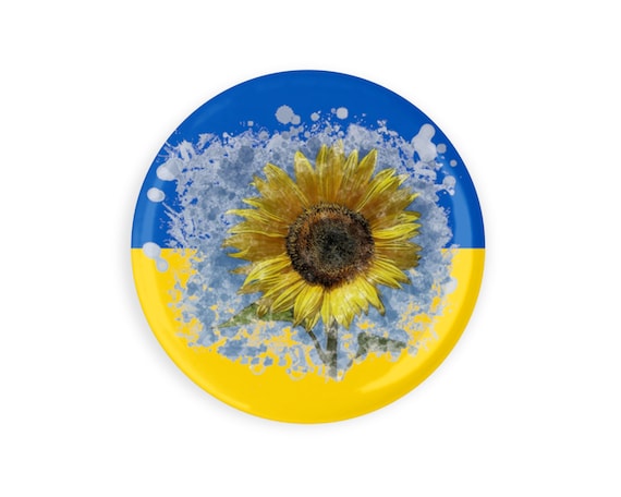 Ukraine Flag Sunflower Pin – 1.25" Pinback Button – Support Ukraine Button – Ukrainian Pride Pin – Blue Yellow Sunflower Lapel Pin