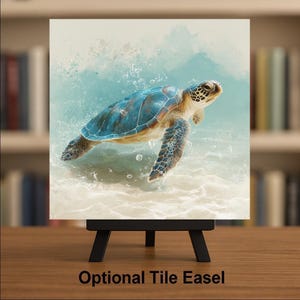 Sea Turtle Decor Ceramic Tile Wall Art Coastal Bathroom Art Beach House Gift Ocean Wildlife Tile image 3