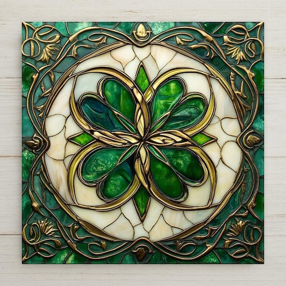 Celtic Shamrock Ceramic Tile Art: Irish Knot St. Patrick's Day Decor Irish Gifts