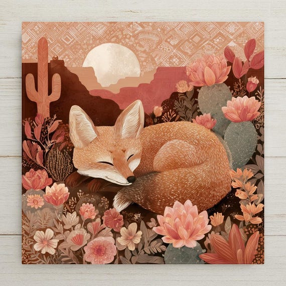 Desert Fox Ceramic Tile Wall Art - Terracotta Sage Southwest Decor for Nature-Inspired Boho Homes