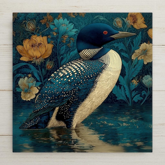 Loon Wall Art Ceramic Tile Art Nouveau Gift Minnesota Lake Nature Art Woodland Bird Decor Loon Lover Nature Gift