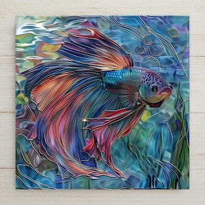 Betta Fish Wall Art Ceramic Tile Aquarium Gift Fish Lover Decor Colorful Nature Art Pet Fish Gift