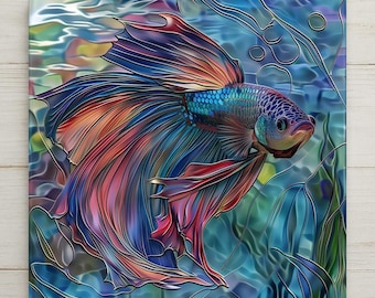 Betta Fish Wall Art Ceramic Tile Aquarium Gift Fish Lover Decor Colorful Nature Art Pet Fish Gift