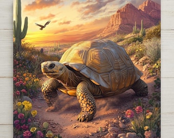 Desert Tortoise Wall Art Ceramic Tile: Southwest Wildlife Art & Trivet