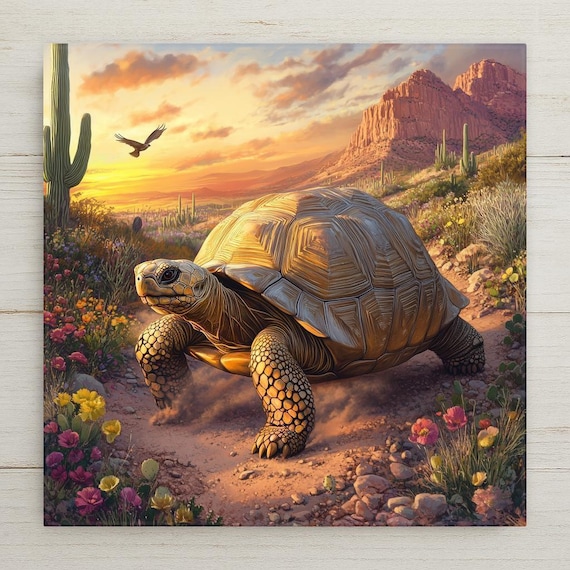 Desert Tortoise Wall Art Ceramic Tile: Southwest Wildlife Art & Trivet
