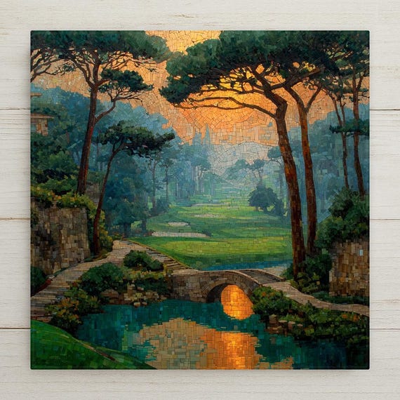 Golf Wall Art Ceramic Tile Stained Glass Style Gift for Him Father Day Golfer Decor Nature Sport Art