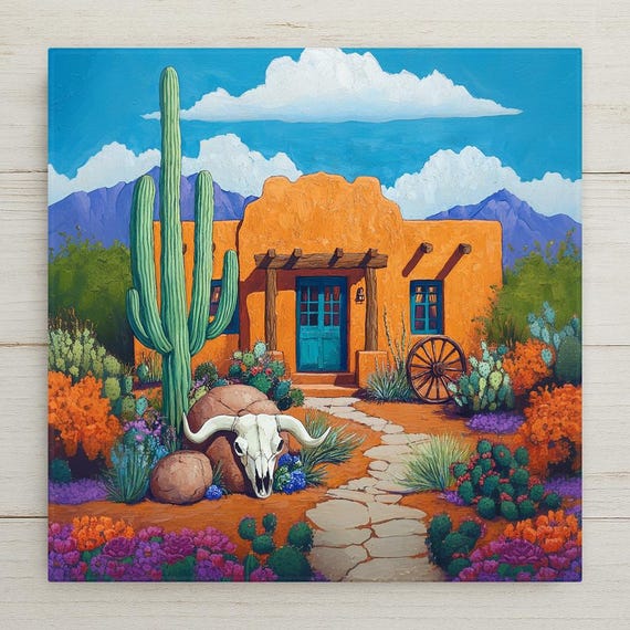 Southwestern Adobe House Ceramic Tile: Rustic Desert Decor