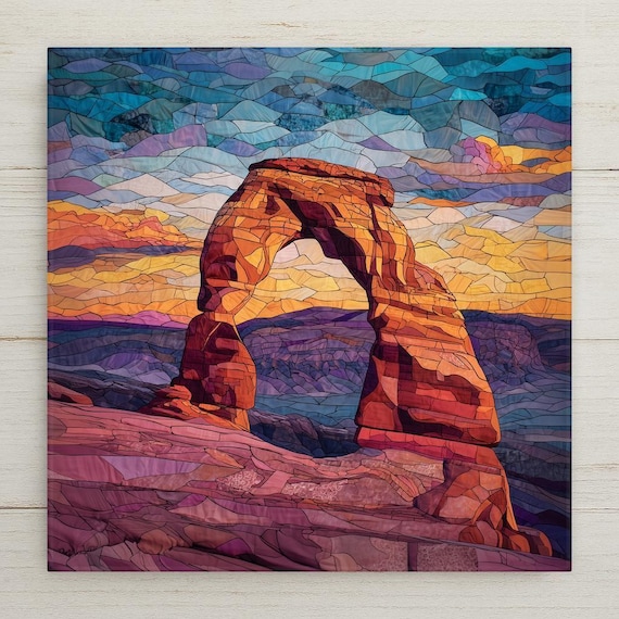 Delicate Arch Ceramic Tile Wall Art Stained Glass Style Utah National Park Southwest Desert Landscape Decor Gift