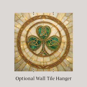 Celtic Shamrock Heritage Wall Art Ceramic Tile – Stained Glass Style, Irish Symbol Home Decor image 4